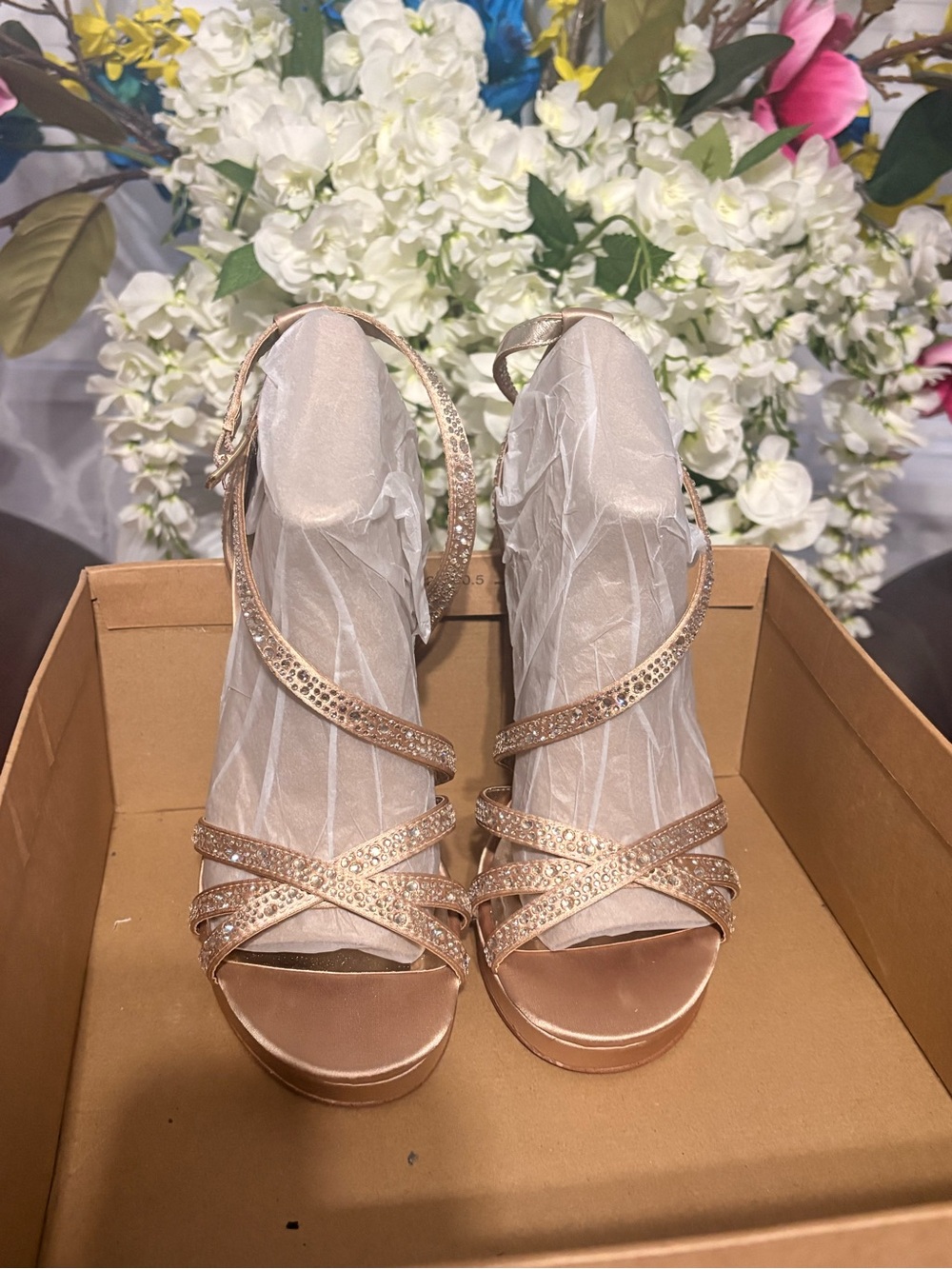 Jessica Simpson Rose Gold Rhinestone Platform Heels